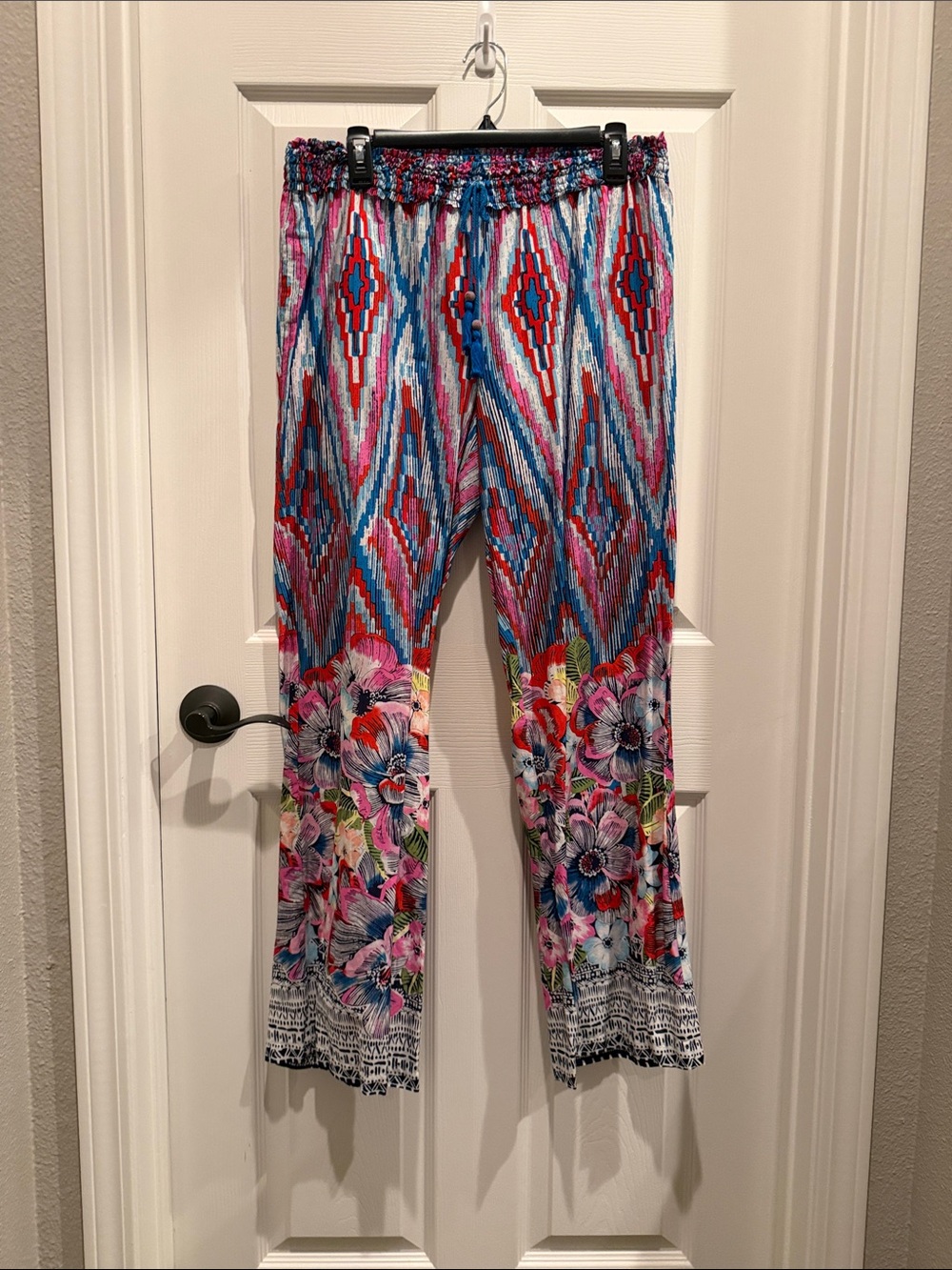 Girls Pink Multicolor Patterned Leggings with Elastic Waist